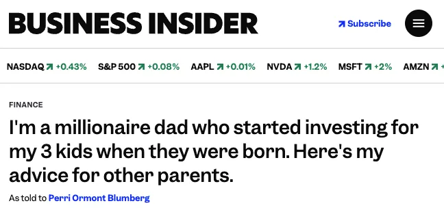 Business Insider features Daniel Ramsey in an 'as told to' piece on building generational wealth through early financial education, Roth IRAs for kids, and values-driven parenting.