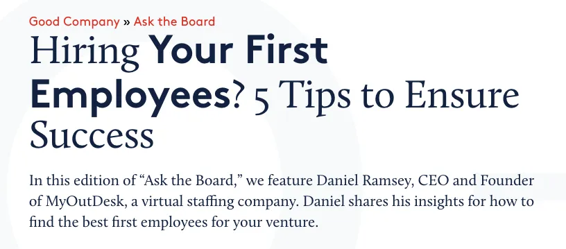 Daniel Ramsey Featured in US Chamber of Commerce: 5 Tips for Hiring Your First Employees